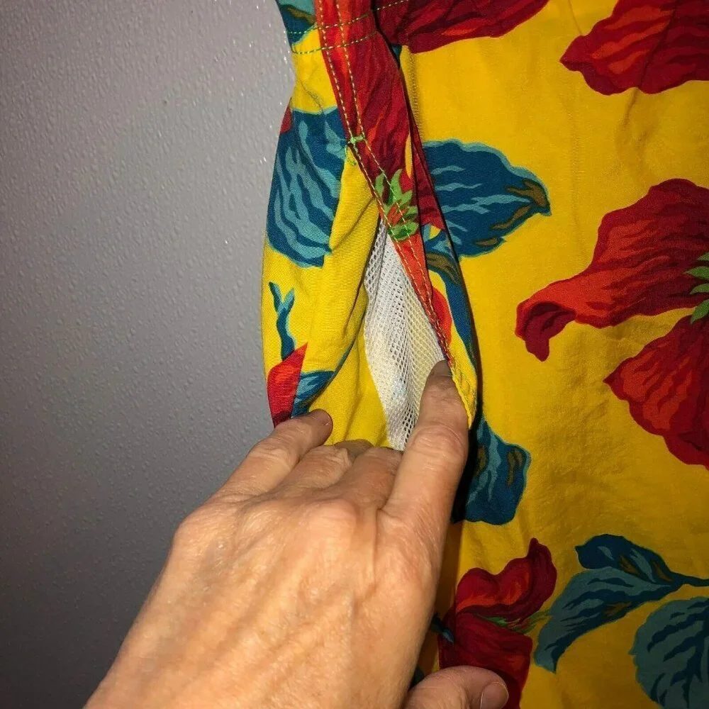 VTG Polo Sport Ralph Lauren Mens Large Yellow Floral Hawaiian Shorts Swim Trunks